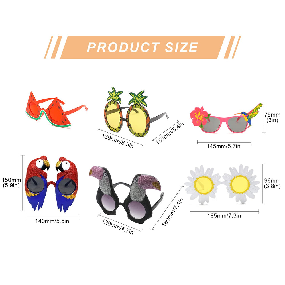 6 Pairs Luau Party Sunglasses Novelty Funny Hawaiian Tr