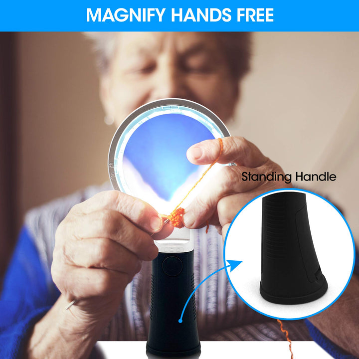 MagniPros Extra Large 10X Magnifying Glass with Detachable Lenses- 3 Color Modes with Self-Standing Non-Slip Ergonomic Handle for Hobbyists, AMD, Reading Fine Print, Seniors