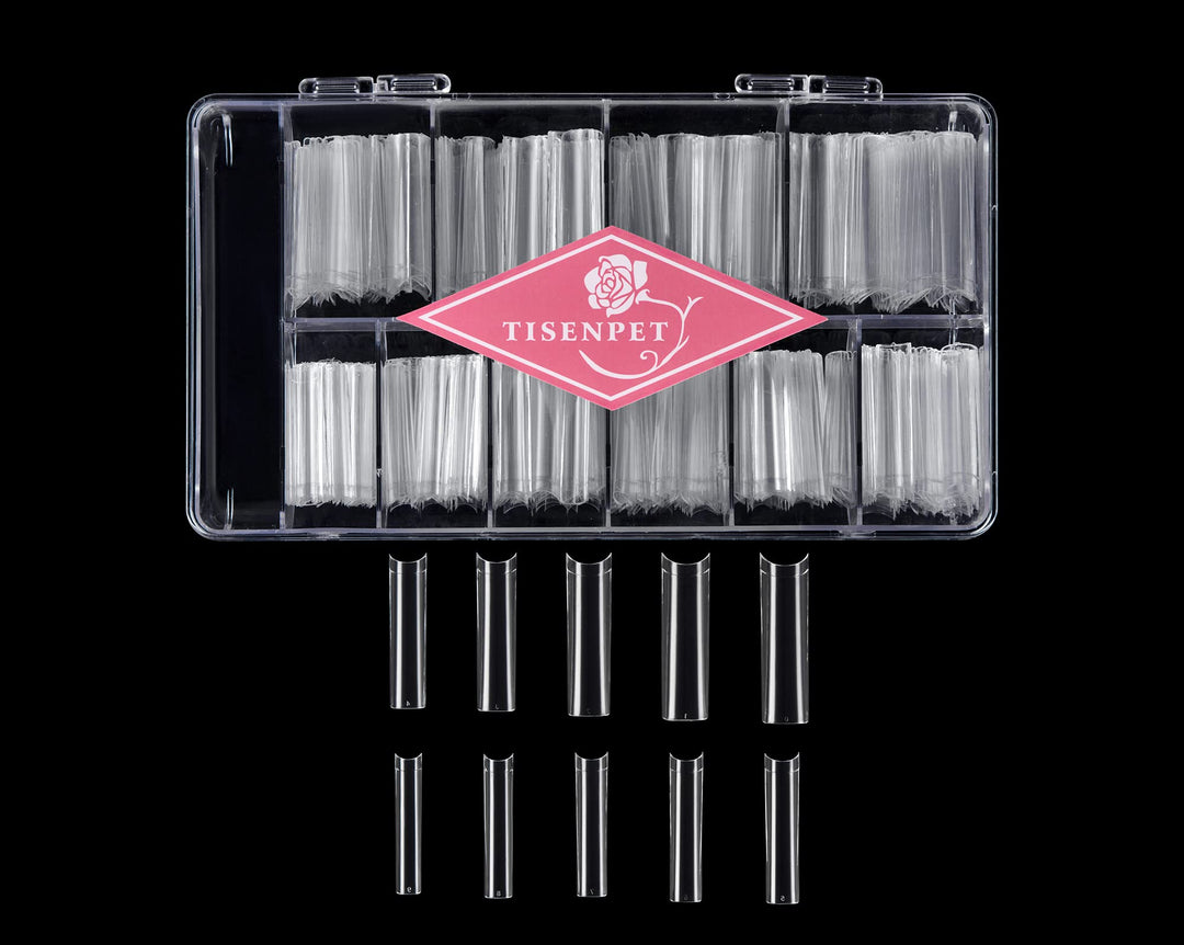 Clear Acrylic Nail Tips - No C Curve XXL Square Nail Tips 500pcs Extra Long Half Cover False Nails for Nail Salons, DIY Nail Art 10 Sizes with Box (Clear)