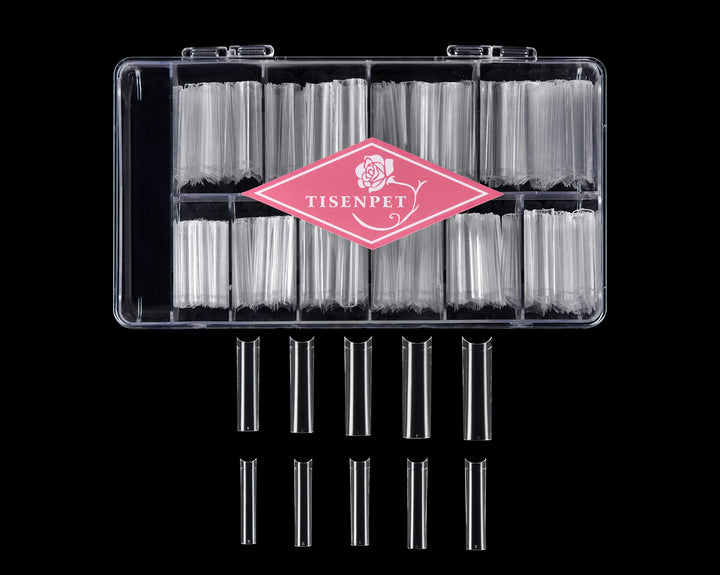 Clear Acrylic Nail Tips - No C Curve XXL Square Nail Tips 500pcs Extra Long Half Cover False Nails for Nail Salons, DIY Nail Art 10 Sizes with Box (Clear)