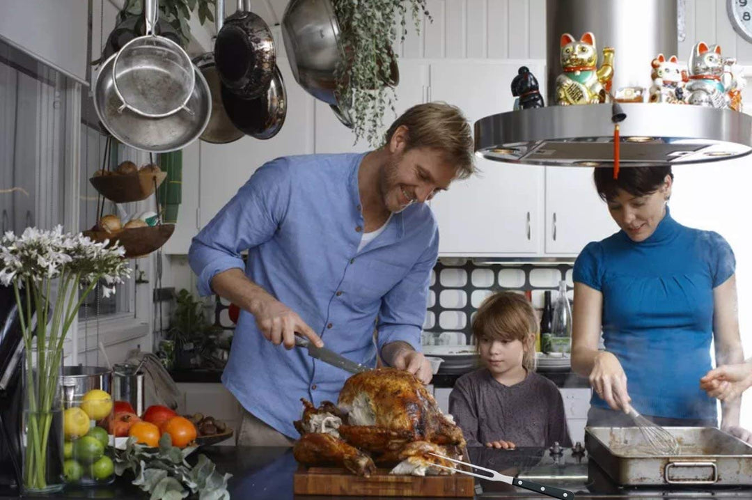 Carving Knife Set for Meat Turkey, Set of 2 Stainless Steel Carving Fork Guard and Slicer Home Gourmet BBQ Tools Cutlery Knives for Brisket Meat Roast Ham