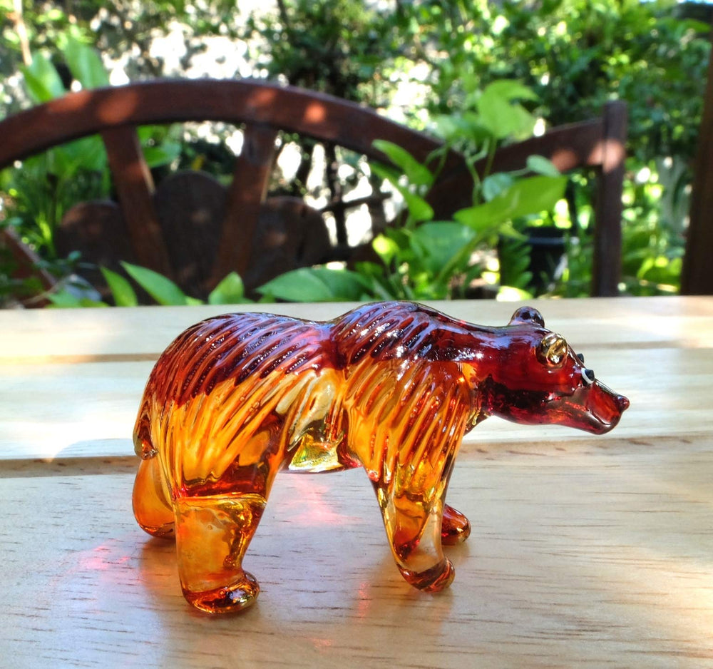 Handmade Mini 2 Blown Glass Brown Bear Figurines Figure