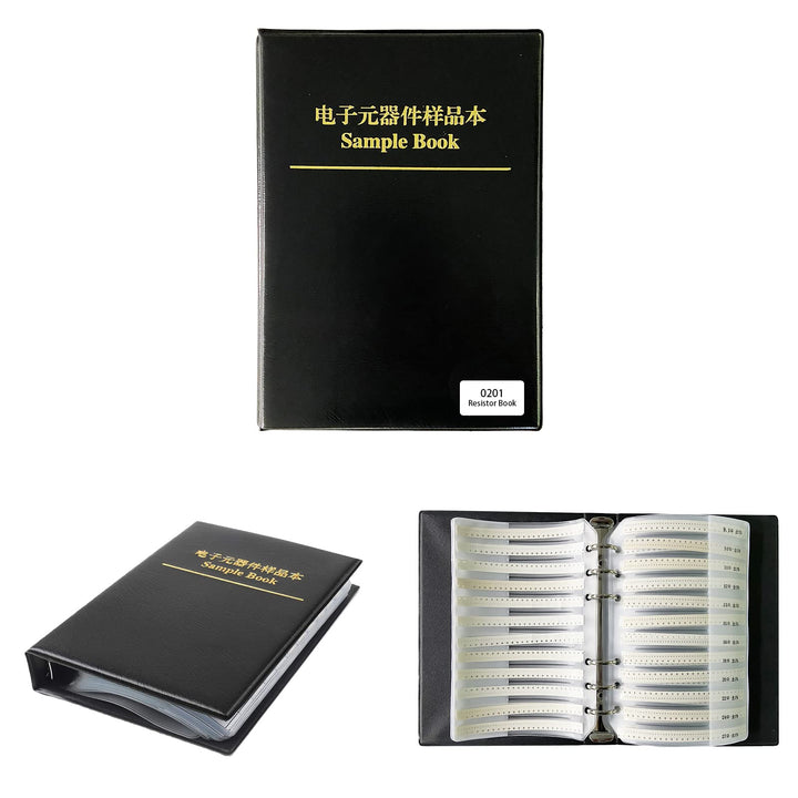 0201 SMD Resistor Sample Book 170 Values Resistor Kit 50 Each 1% Accuracy in Storage Book Case, SMT Resistors Electronic Components Assortment Folder Sample Kit Book Black (Resistor-0201)