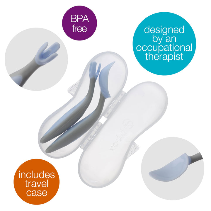 b.box Toddler Cutlery Set: Occupational Therapist Designed with Easy Grip Handles, Patented FLORK™ (flower fork) Utensil, Spoon & Travel Case. Dishwasher Safe, BPA Free. Ages 9 mo+ (Bubblegum)