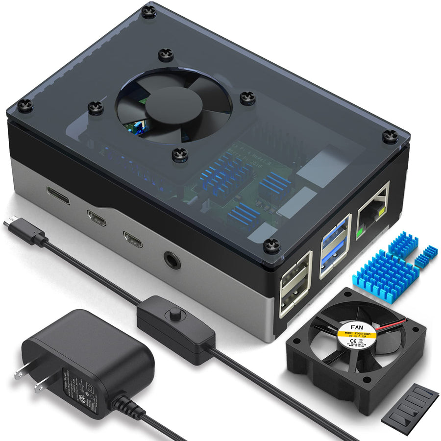 Case for Raspberry Pi 4, Raspberry Pi 4b Case with Fan 35mm, with 5V 3A Power Supply, 4 pcs Heatsinks for Raspberry Pi 4 Model B 8gb / 4gb / 2gb