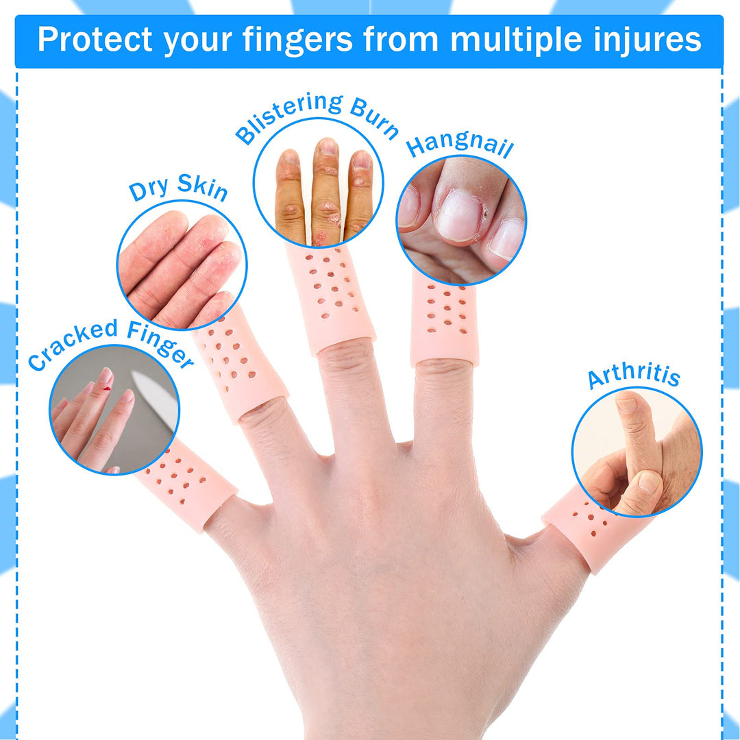 20 Pieces Silicone Finger Protectors Finger Caps with Holes for Wound, Breathable Finger Cots Finger Cover Sleeves for Finger Cracking, Eczema, Trigger Finger, Blisters, Corn, Broken Toe (Nude Color)