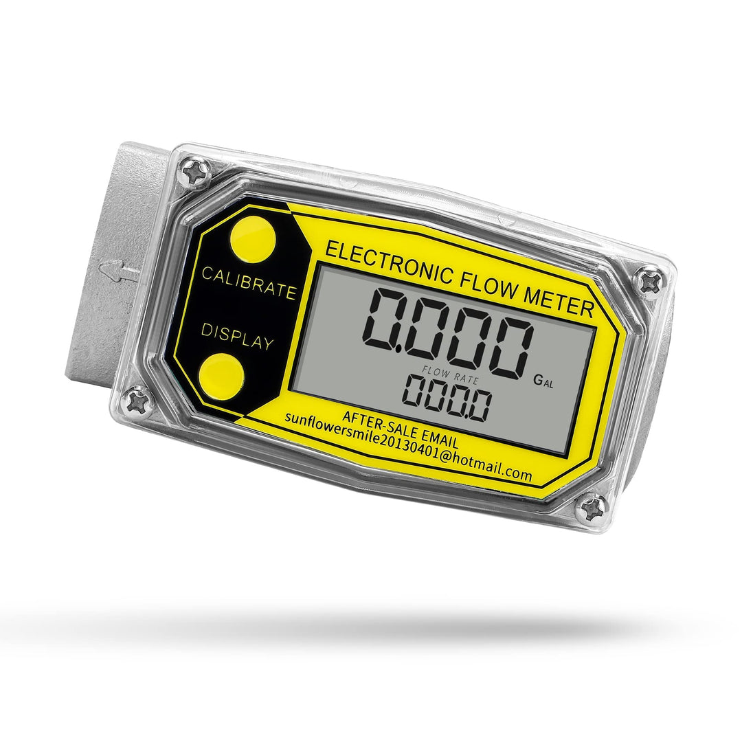 1-inch Digital Fuel Meter, Turbine Water Flow Meter with Two 1inch NPT Adapters, Gallon Flow Meter for Liquids with Flow Rate 2.5-26GPM, Inline Flowmeter for Diesel Kerosene Gasoline etc.