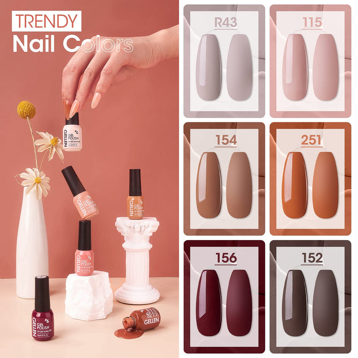 Gel Nail Polish Set - Black White Gray Gel Polish 6 Colors, Glitter Pink Nail Polish Soak Off Gel Nail Kit Home Gel Manicure Set