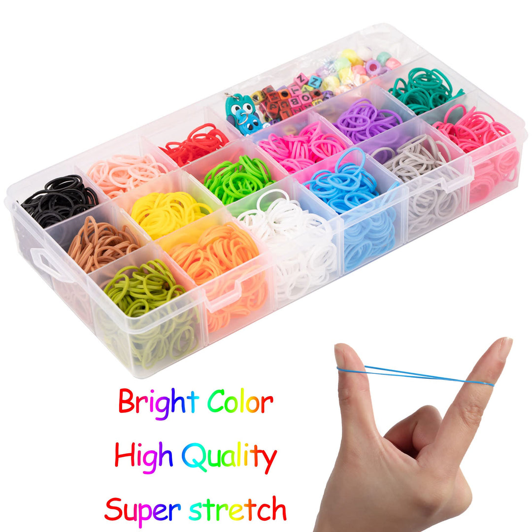 Colored Rubber Bands Bracelet Making Kit with Loom Bands Storage Container. Great Gifts for Girls and Boys, No Loom Board Included.