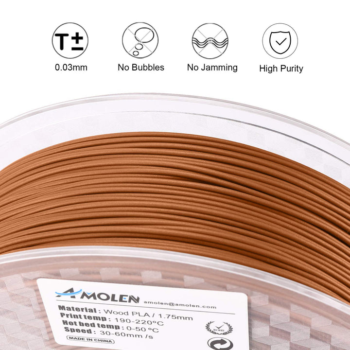 PLA 3D Printer Filament, Pla Filament Red Wood PLA Printing Filament 1.75mm 15% Real Wood,1KG Cherry Wood Color Nature Wood Texture