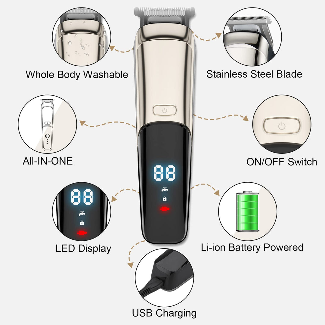 Beard Trimmer, Cordless Hair Clippers for Men Body Hair Trimmer, Mustache Nose Facial Cutting Groomer, Waterproof Electric Shaver 11 in 1 Grooming Kit, USB Rechargeable &amp; LED Display 1.0 Count