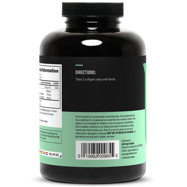 Triton Fish Oil Capsules - Triple Strength Omega 3 Essential Fatty Acids with Vitamin E &amp; Lemon Oil for Maximum Absorption, Freshness &amp; Purity - 2400mg EPA &amp; DHA Per Serving, 30 Svgs