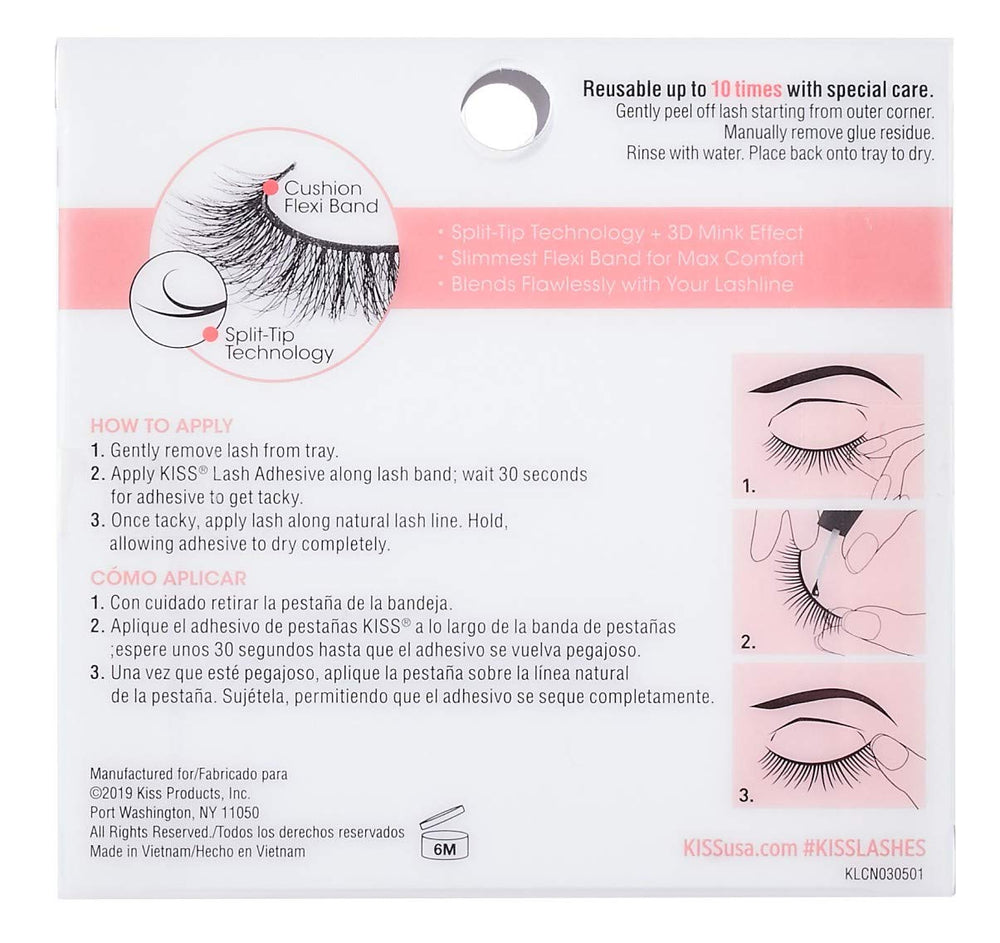 Lash Couture Naked Drama Collection, Full & Fluffy Volume 3D Faux Mink False Eyelashes, Cushion Flexi Band & Split-Tip Technology, Tapered, Reusable and contact lens friendly, Style Chiffon, 1 P
