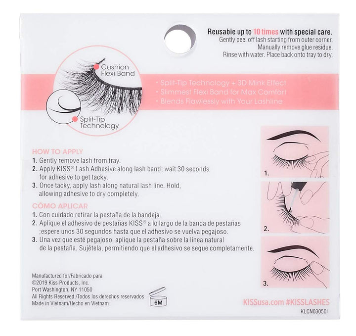 Lash Couture Naked Drama Collection, Full &amp; Fluffy Volume 3D Faux Mink False Eyelashes, Cushion Flexi Band &amp; Split-Tip Technology, Tapered, Reusable and contact lens friendly, Style Chiffon, 1 P