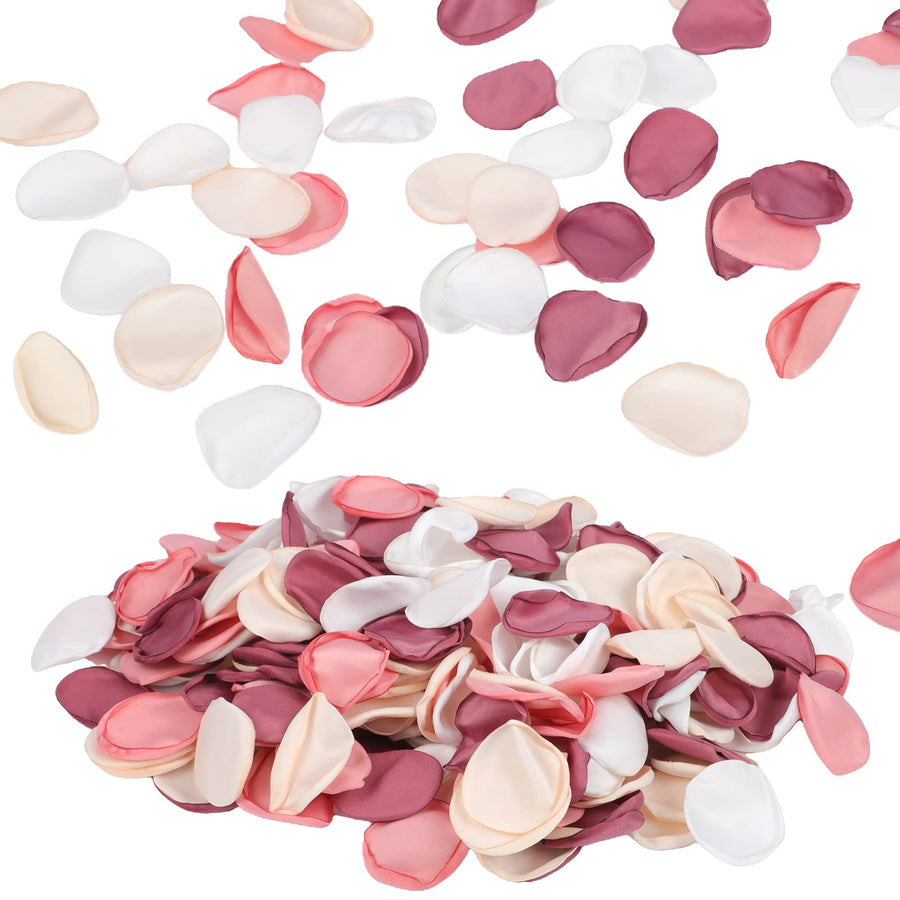 300pcs Fake Rose Petals Wedding Flower Girl Scatter Petals Burgundy Dusty Flower Petals Wedding Aisle Table Centerpieces Dinner Party Bridal Shower Table Decoration (4 Color Mixes)