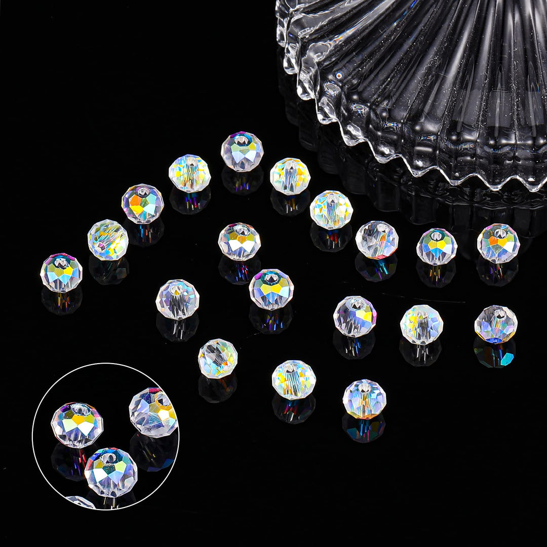 800 Pieces Crystal Rondelle Glass Beads Faceted Rondelle Beads DIY Glass Crystal Beads for Bracelets Necklace Pendants Jewelry Making Supplies (AB Color, 6 mm)