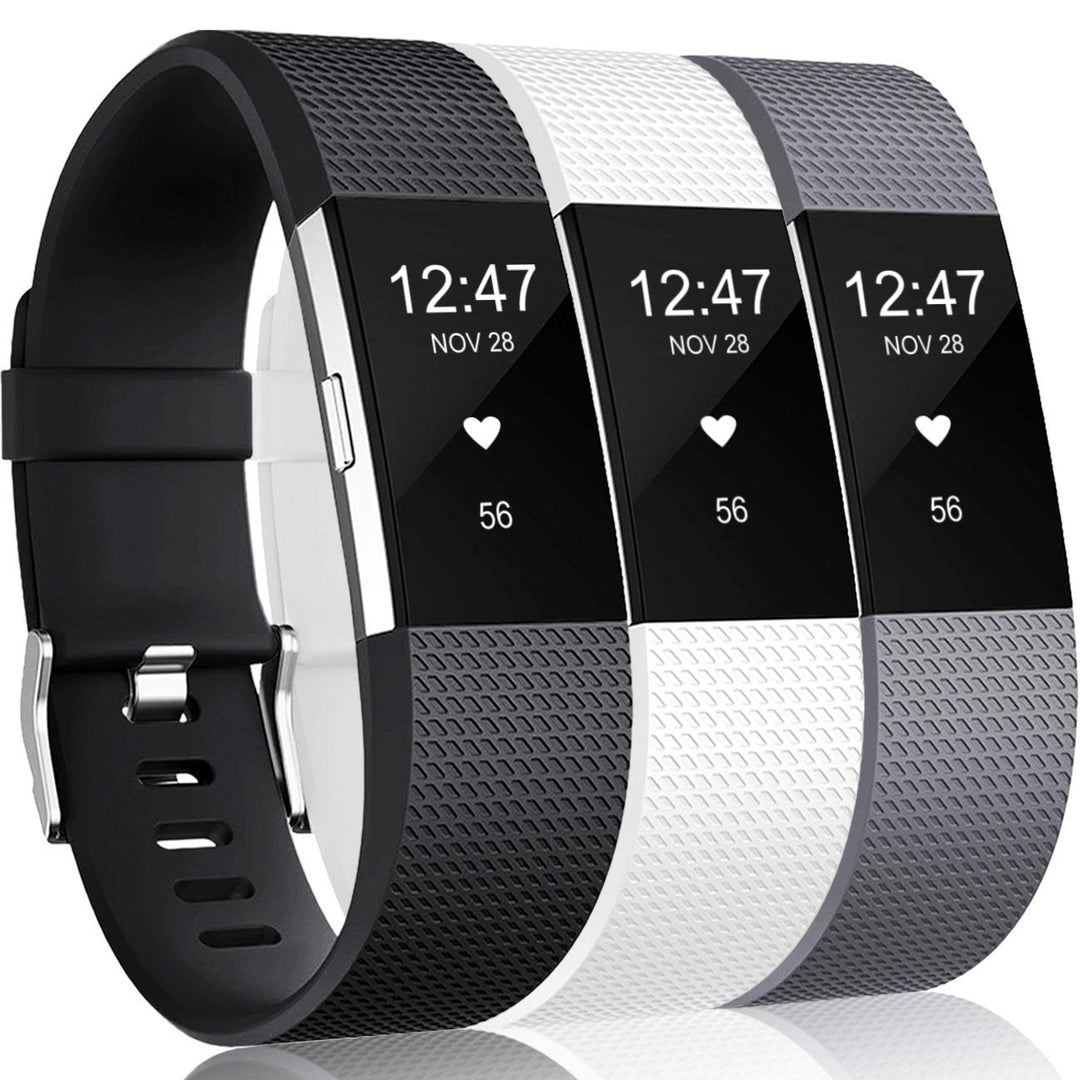 Bands Replacement Compatible with Fitbit Charge 2 for Women Men Large, 3 Pack Sports Watch Band Strap Wristband Compatible with Fitbit Charge2 HR Fitness Tracker, Black/White/Gray