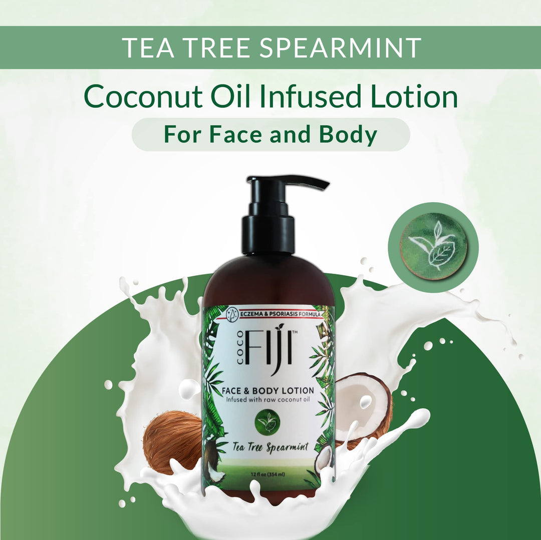 Moisturizing Face and Body Organic Coconut Oil Lotion Tea Tree Spearmint 12 Ounce