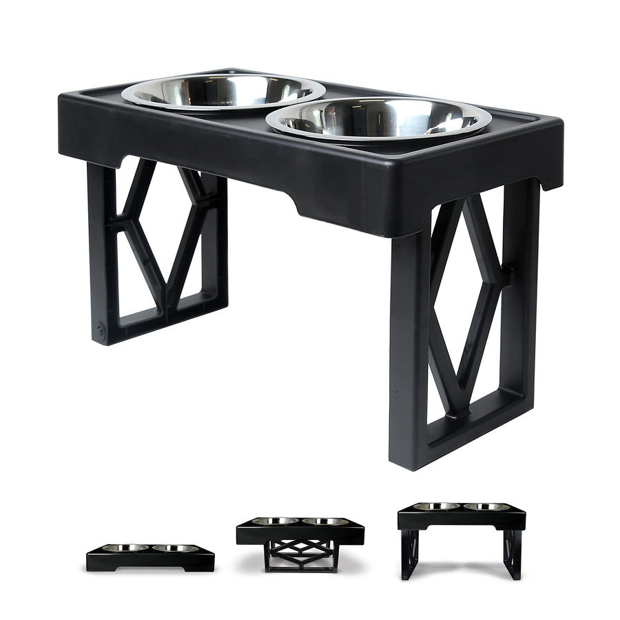 Elevated Dog Bowls Designer Diner 3 Height Adjustable Raised Dog Bowl Stand with 2 Stainless Steel Bowls (7 Cup Capacity Each)