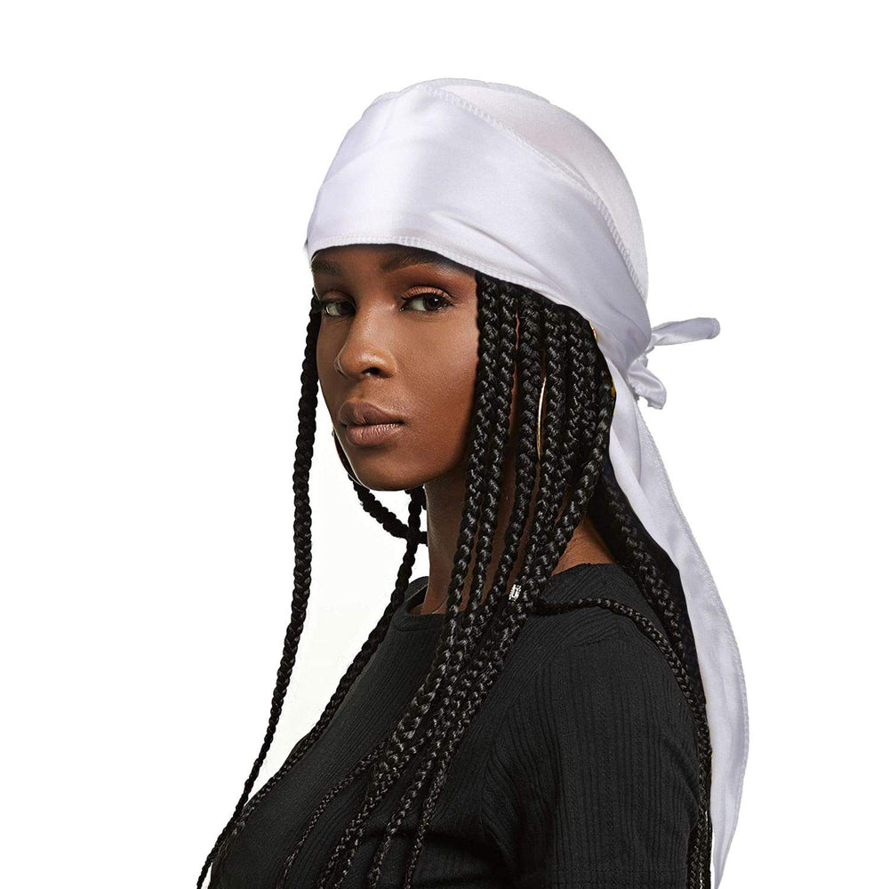 3Pcs Durag, Durags for Men Silky, Silk Durag for Men Women 360 Waves Extra Long Tail with 1 Wave Cap (Black,Red,White)