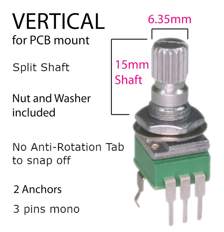 60 pcs Small 9mm onboard PCB Potentiometer Assortment 10 Values, B1K, B5K, B10K, B20K, B50K, B100K, B200K, B500K, B1M and A100K, Vertical Legs Terminal, 15mm axis, RV097 SMD
