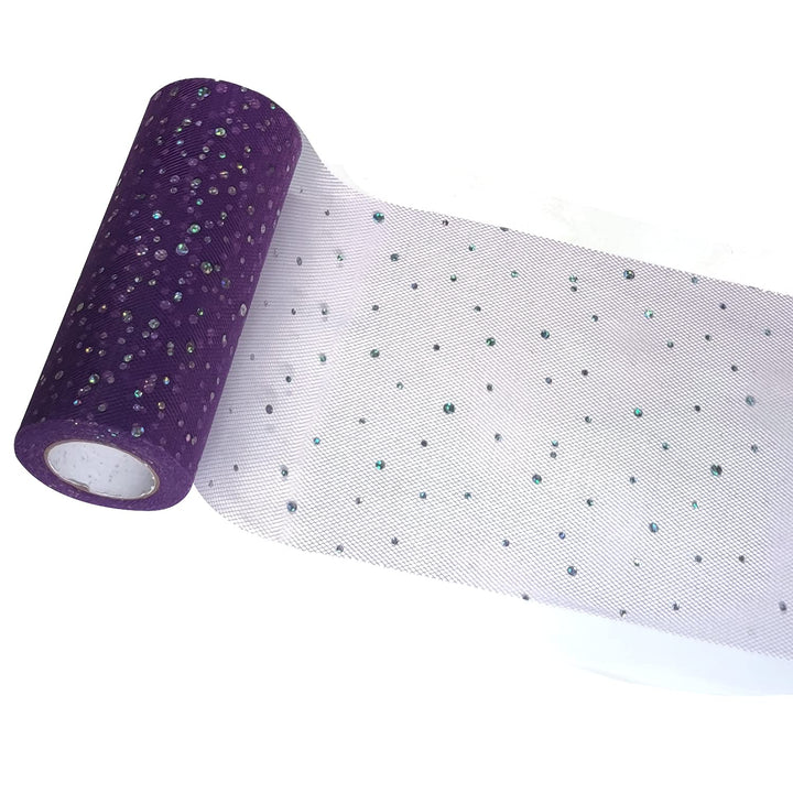 Glitter Purple Sequin Shimmer Tulle Roll 6x 25 Yard- Purple Tulle Spool-Tulle Fabric-Tutu Tulle-Purple Wedding Tulle