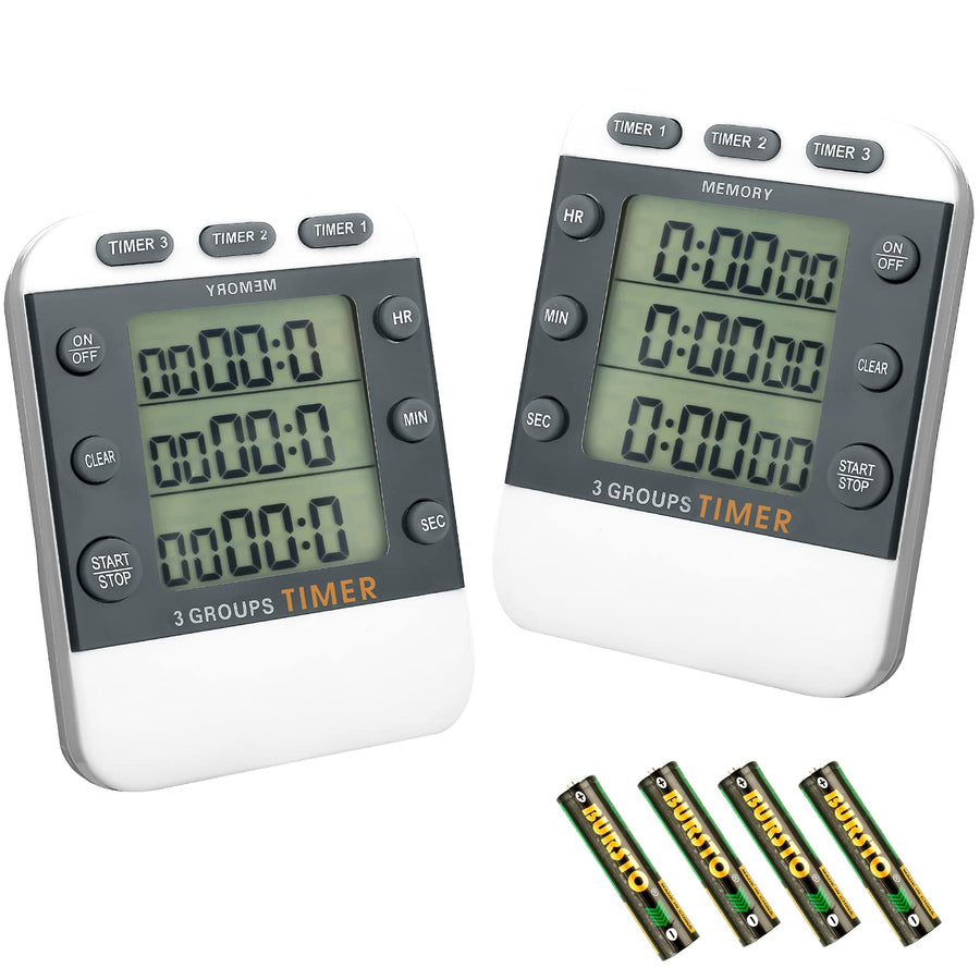2 Pieces Digital Dual Kitchen Timer 3 Channels Count UP/Down Timer Cooking Timer with Magnetic Back Loud Alarm Large Display Countdown Timer for Cooking Classroom Kids Teacher Study
