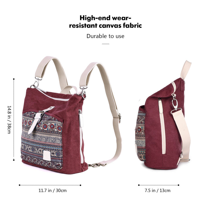 Women Backpack Canvas Rucksack Ladies Fashion Shoulder Bag (Maroon)