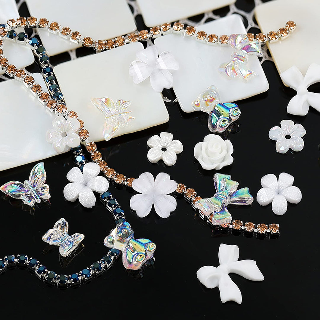 3D Acrylic Butterfly White Flowers Bear Nail Charms Kawaii Nail Charms Mixed Starry AB Crystal Nail Rhinestones Multi Sizes Crystal Gems Stones for Nail Art DIY Jewelry Accessories Crafting