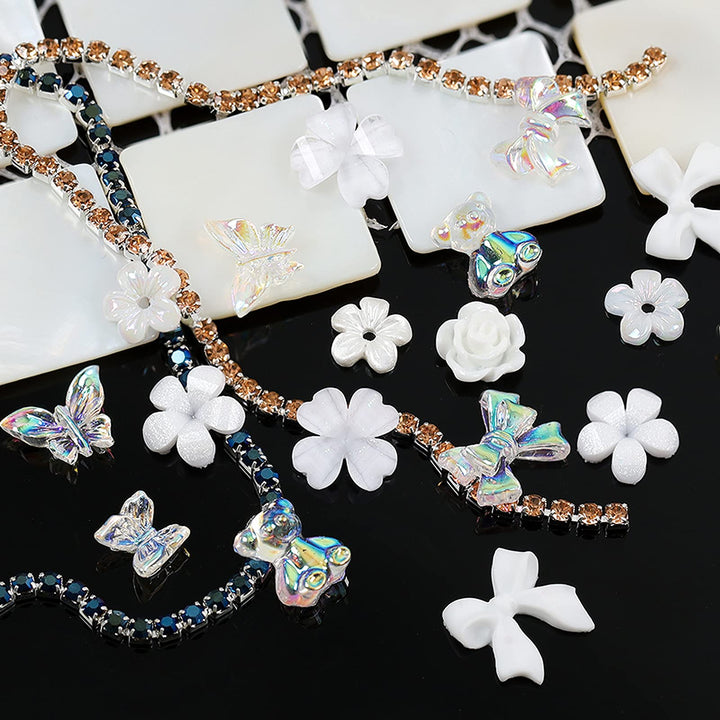 3D Acrylic Butterfly White Flowers Bear Nail Charms Kawaii Nail Charms Mixed Starry AB Crystal Nail Rhinestones Multi Sizes Crystal Gems Stones for Nail Art DIY Jewelry Accessories Crafting