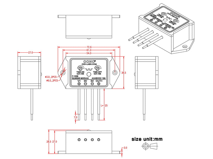 DC 4.5-30V 10Amp Blinking Flasher Module, Normally Open