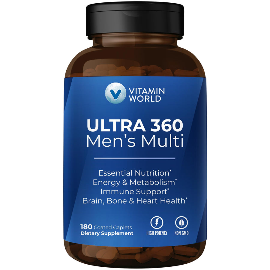 Ultra 360 Multivitamin for Men, Men's Multivitamin with Herbs & Antioxidants for Energy & Performance, Supplement with Vitamin A, C, D, E, B12 & Zinc for Immune Support, 180 Caplets