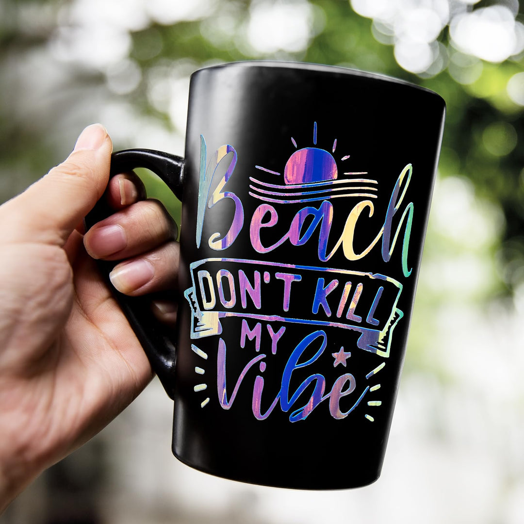 Vista Blue Holographic Opal Vinyl - 12 Inch X 6 Feet Blue Vinyl Permanent for Home Decoration, Opal Hyacinth Blue