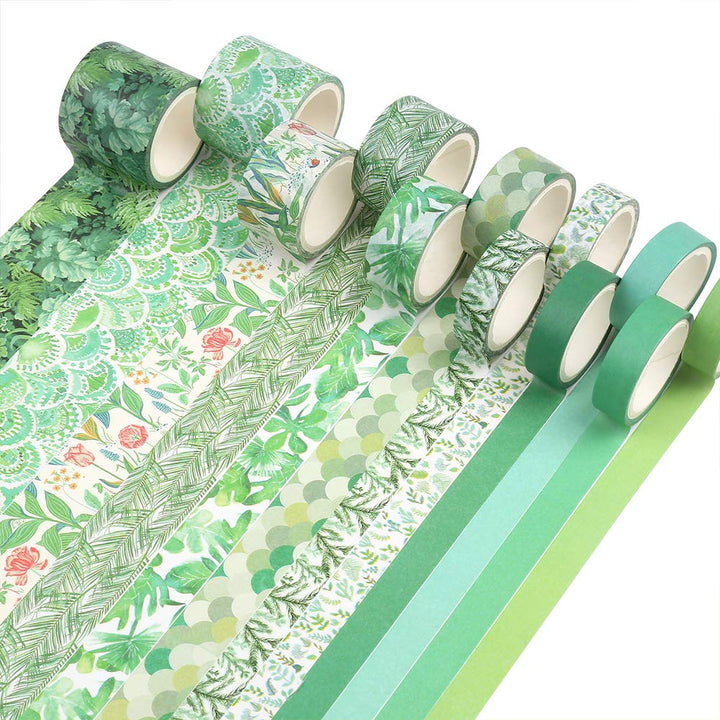 12 Rolls Washi Tapes, Green Plants Floral Cactus Decorative Tape for Scrapbooks Journals DIY Decoration and Craft Supplies