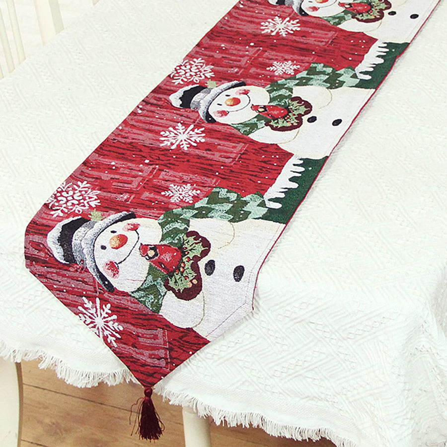 Christmas Table Runner, Embroidered Snowman Christmas Table Runner with Tassels for Home Dining Table Kitchen Christmas Holiday Decorations Indoor Outdoor or Gift, 13x72 inch