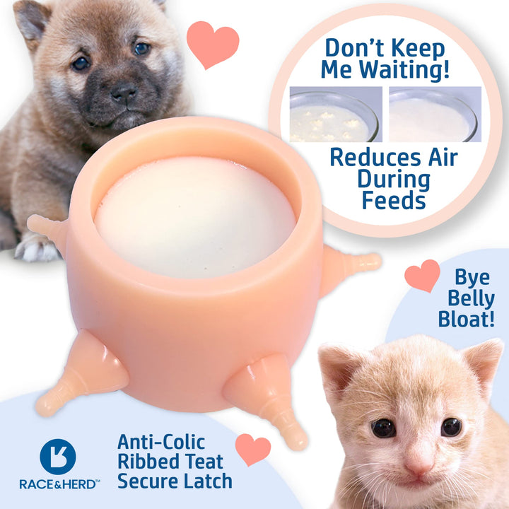 Race&amp;Herd 5 Puppy Feeders for Multiple Puppies | 3.5 oz Capacity, Silicone &amp; Rubber, Gravity-Fed, Small Dog Breed