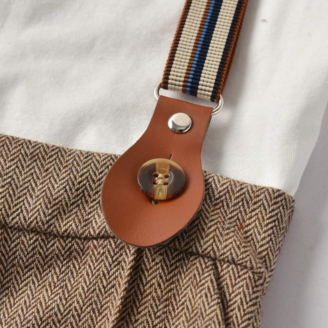 Baby Boys Long Sleeve Gentleman Outfits Set,Romper Suits+Vest+Suspenders+Bowtie+Cap,18-24M