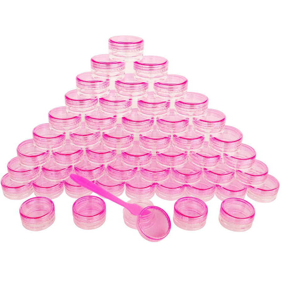 Pink: 50Pcs, 3G 3Ml Small Jars, Bpa Free, Cosmetic Sample Empty Plastic Container, Round Pot Pink Screw Cap Lid, for Makeup, Eye Shadow, Nails, Powder, Jewelry, Gems, Beads, Free