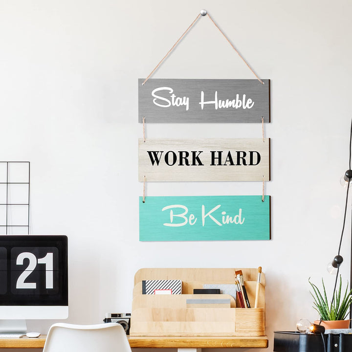 Wood Decorative Sign Rustic Wood Hanging Decor Family Hanging Plank Hanging Sign Motivational Inspirational Quote Wood Wall Sign for Home Office Living Room (Blue Work Style)