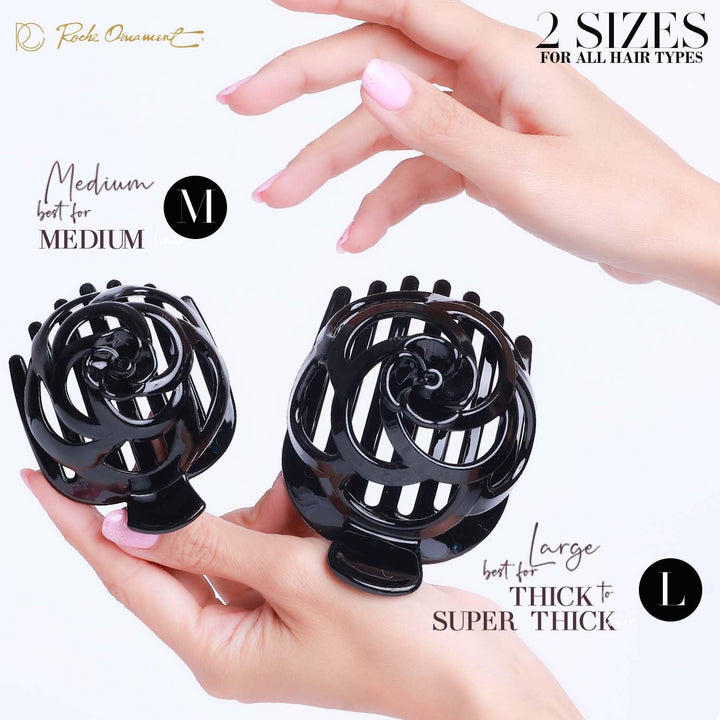 6 Pcs Womens Stylish Rose Dome Comb Clamp Shell Plastic No Slip Strong Secure Grip Side Slide Bun Maker Beauty Accessory Hair Clip, Medium Black