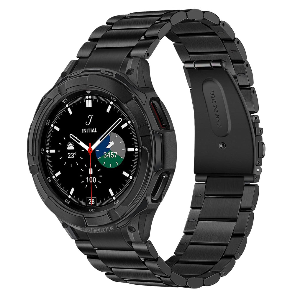 No Gap Band + Protective Case + Bezel for Galaxy Watch 4 Classic 46mm, Solid Stainless Steel Metal Bands Replacement Strap for Samsung Galaxy Watch 5 Pro 45mm