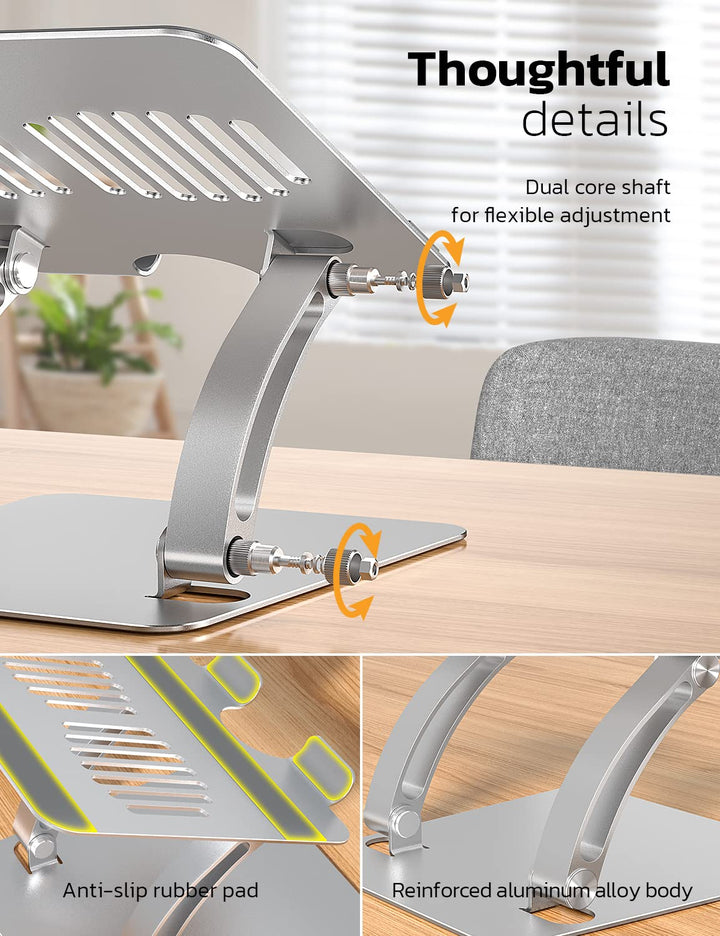 Nulaxy Adjustable Laptop Stand, Ergonomic Laptop Riser up to 10.6 with Heat-Vent, Foldable Laptop Stand for Desk Supports up to 11 Lbs Compatible with MacBook, All Laptops 10-15.7, Silver