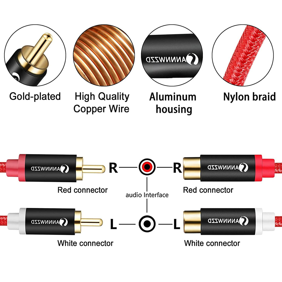 ANNNWZZD 2 RCA Extension Cable, 2 RCA Male to 2 RCA Fem
