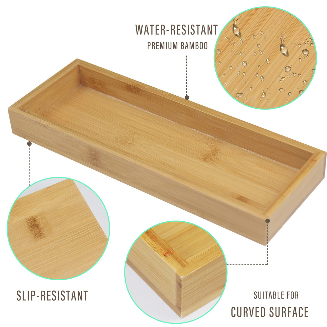 Natural Bamboo Wooden Bathroom Organizer Vanity Tray Cosmetic Makeup Holder Tray for Toilet Tank Kitchen Office Decoration Wooden Tray