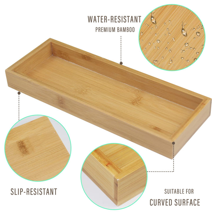Natural Bamboo Wooden Bathroom Organizer Vanity Tray Cosmetic Makeup Holder Tray for Toilet Tank Kitchen Office Decoration Wooden Tray