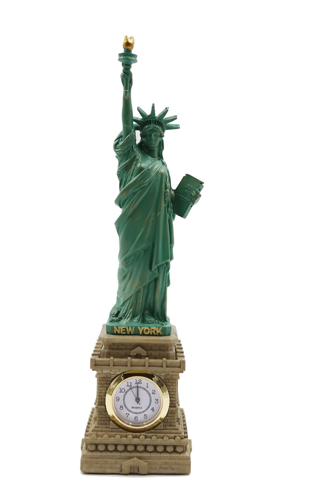 ZIZO Statue of Liberty Replica New York City Landmark Souvenir Lady Liberty Statue Figurine Clock 8 inches (Green)