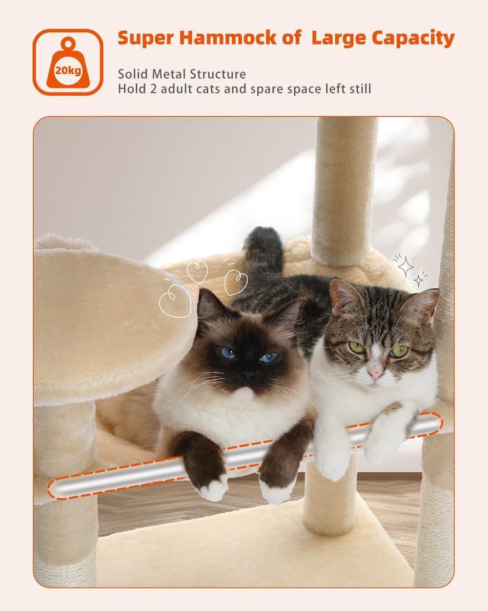 56.3 Inches Multi-Level Cat Tree Cat Tower with Sisal Covered Scratching Posts, Comfort Condo, Extra Large Hammock and Plush Perches Beige