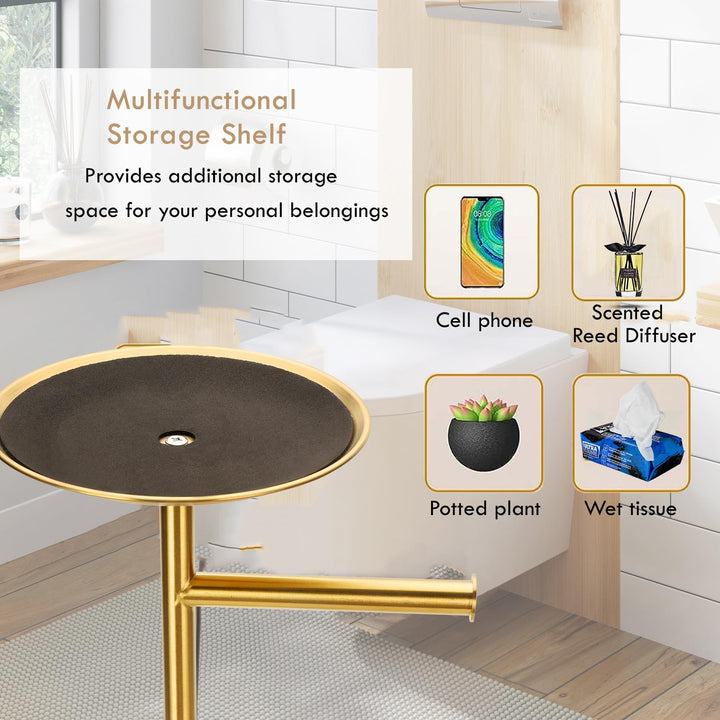 Gold Free Standing Toilet Paper Stand with Reserve, Heavy Marble Base, Freestanding Toilet Paper Roll Stand, Free Standing Toilet Roll Holder, SUS304 Stainless Steel (Gold)