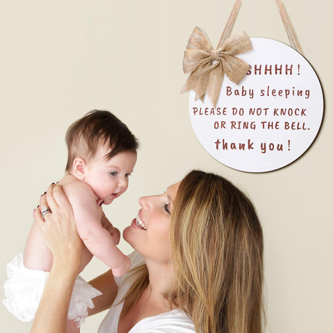 Yalikop Cute Bow Baby Sleeping Front Door Sign, Do Not 