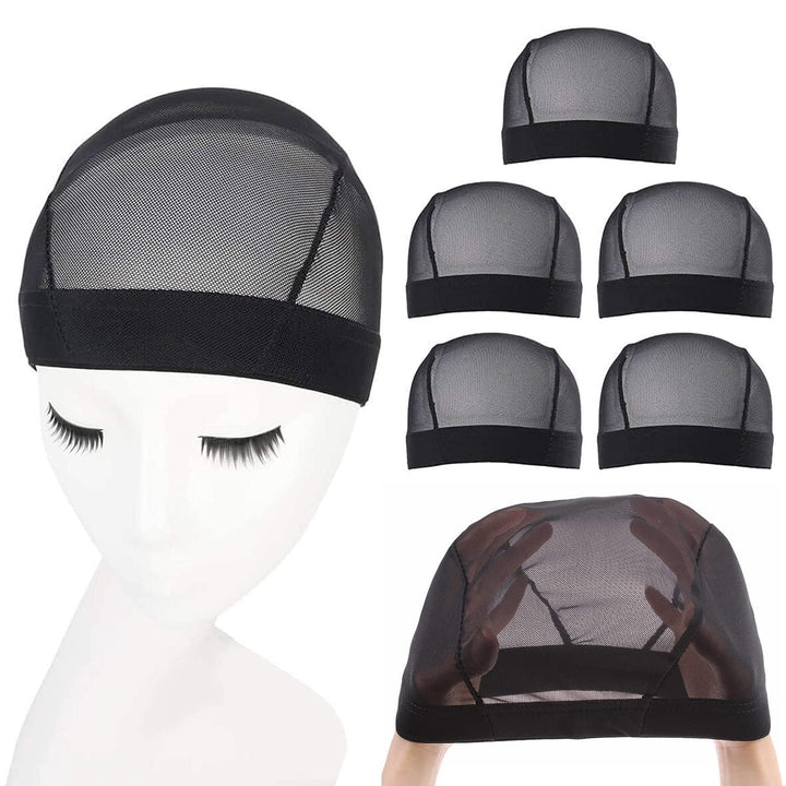 5 Pack Black Dome Cornrow Wig Caps Elastic Nylon Breathable Black Mesh net for Black women and Men